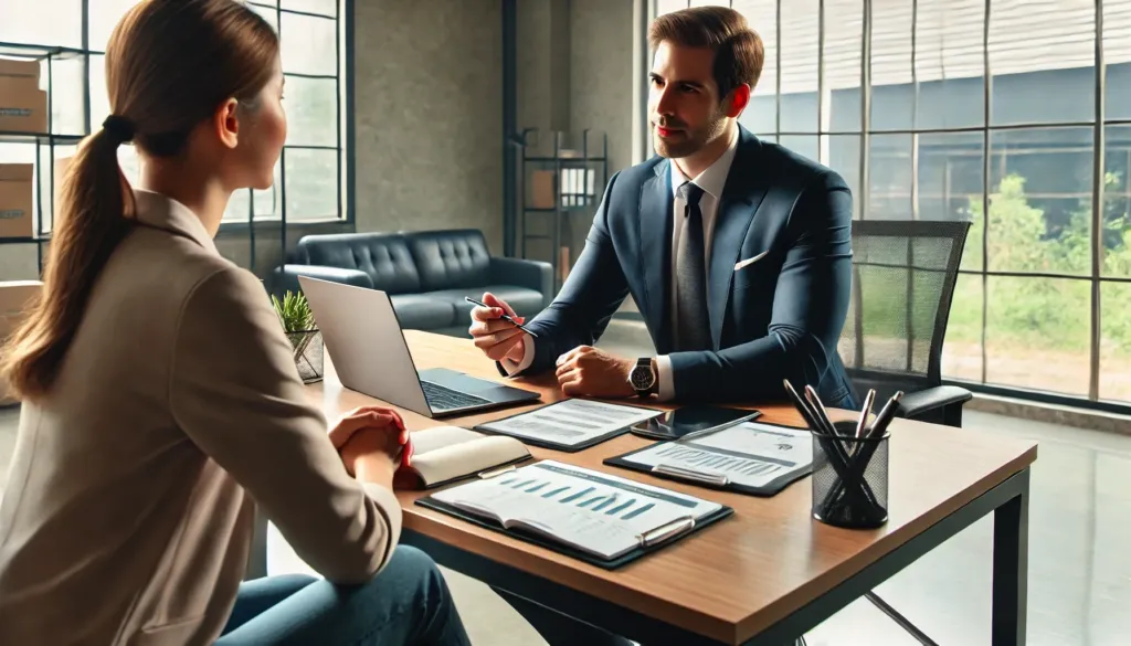 A financial advisor discussing plans with a client, highlighting the role of financial mistakes in the context of professional guidance and education.