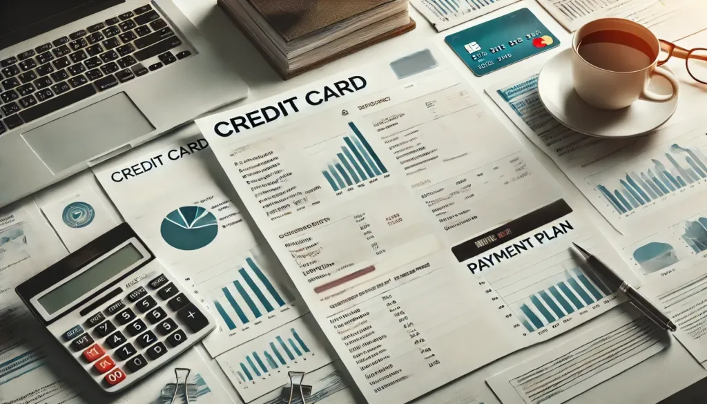 A visual of credit card statements and a payment plan, representing strategies to manage and reduce debt effectively.