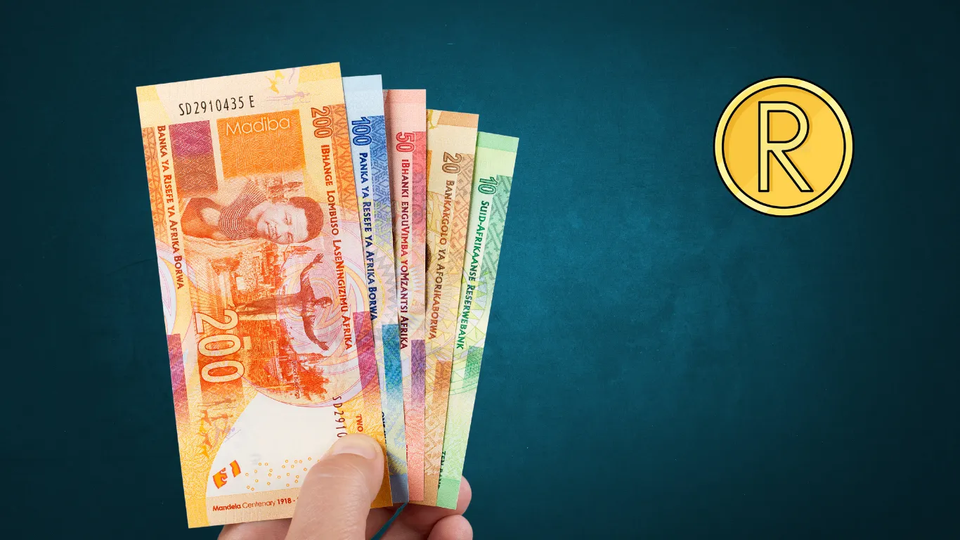 An image of South African currency and international symbols, representing investment diversification with both local and offshore options