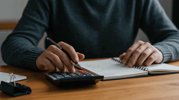 Una persona en un escritorio con una libreta y calculadora, planificando su presupuesto personal como estrategia clave para proteger sus finanzas de la inflación.